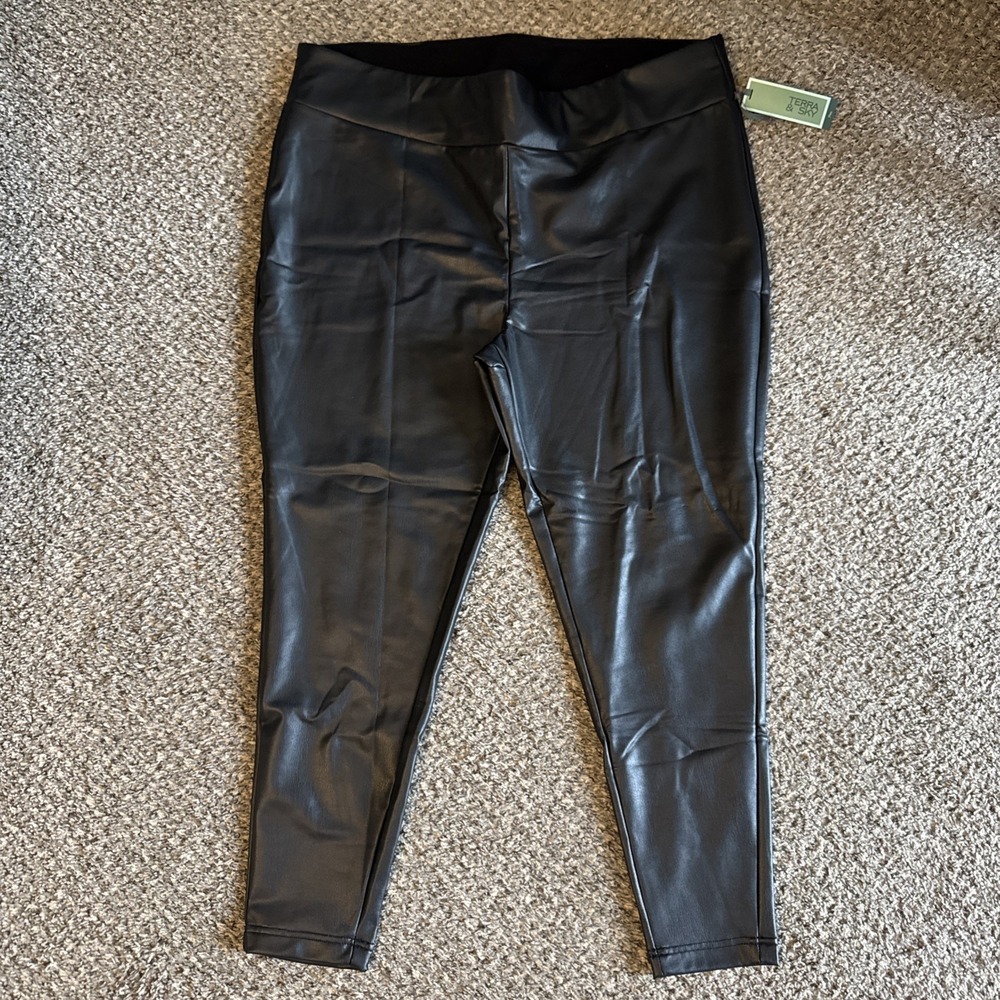 TERRA & SKY - PLUS SIZE: 4X Faux Leather Leggings Black NWTs